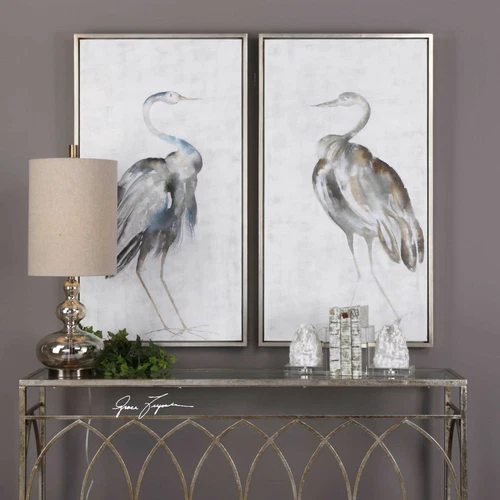 Uttermost 35353 Summer Birds Hand Painted Canvas Framed Art Heron Crane Set/2 - Picture 1 of 5