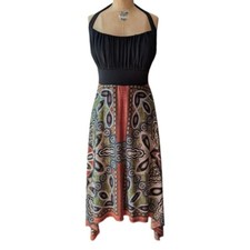 Dressbarn Halter Dress Size 14 Asymetrical Hemline Boho Southwestern Festival