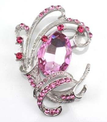 Pink Austrian Rhinestone Crystal Wedding Bridal Flare Brooch Pin PN 22597