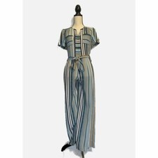 Monteau green striped belted jumpsuit size small open back