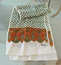 Paoli Scarf  Paisley Patterned Long White Gold Green Orange  10"x46"