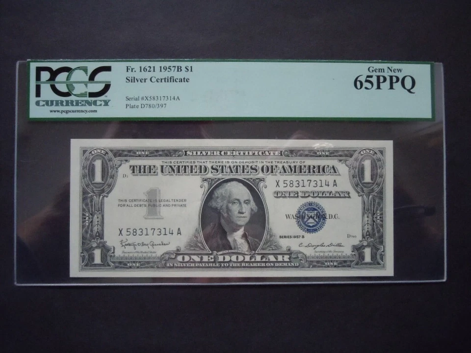 1957B (3) $1 Silver Certificate Blue Seal Graded PCGS 65 Gem New - Image 3 of 4
