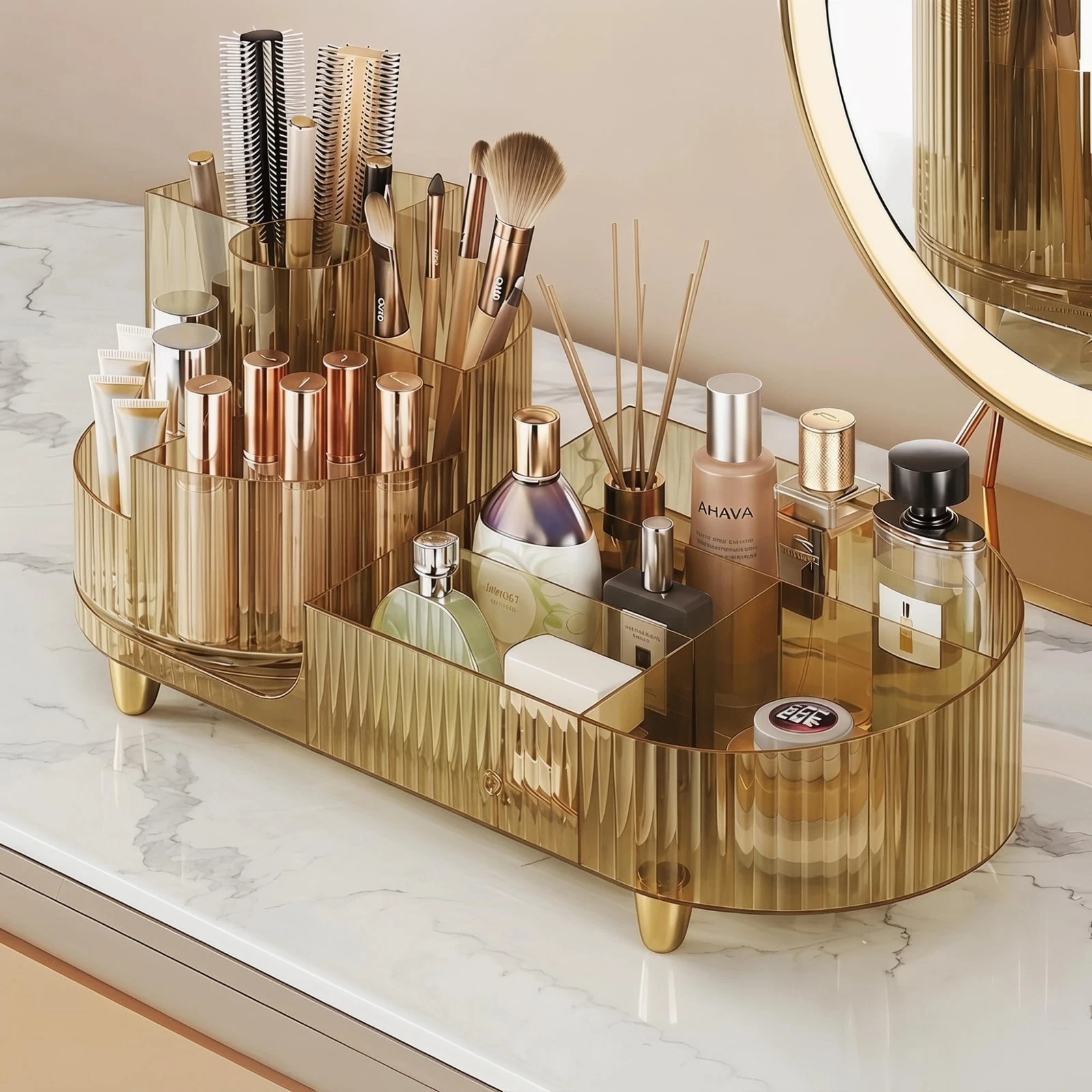 Rotating Makeup Organizer for Vanity, Large Capacity Cosmetic Display Case, C...