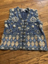 Signatures by Northern Isles Blue Knit Sweater Vest Hand Embroidered Size M