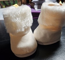 Build A Bear White Winter Faux Suede Boots with Faux Fur Trim