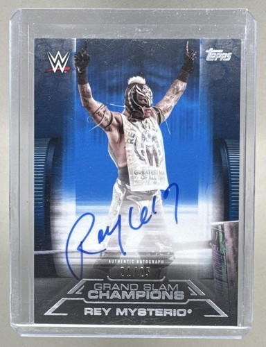 Rey Mysterio 2021 Topps WWE Undisputed #GA-RM Grand Slam Champions Auto Blue /25