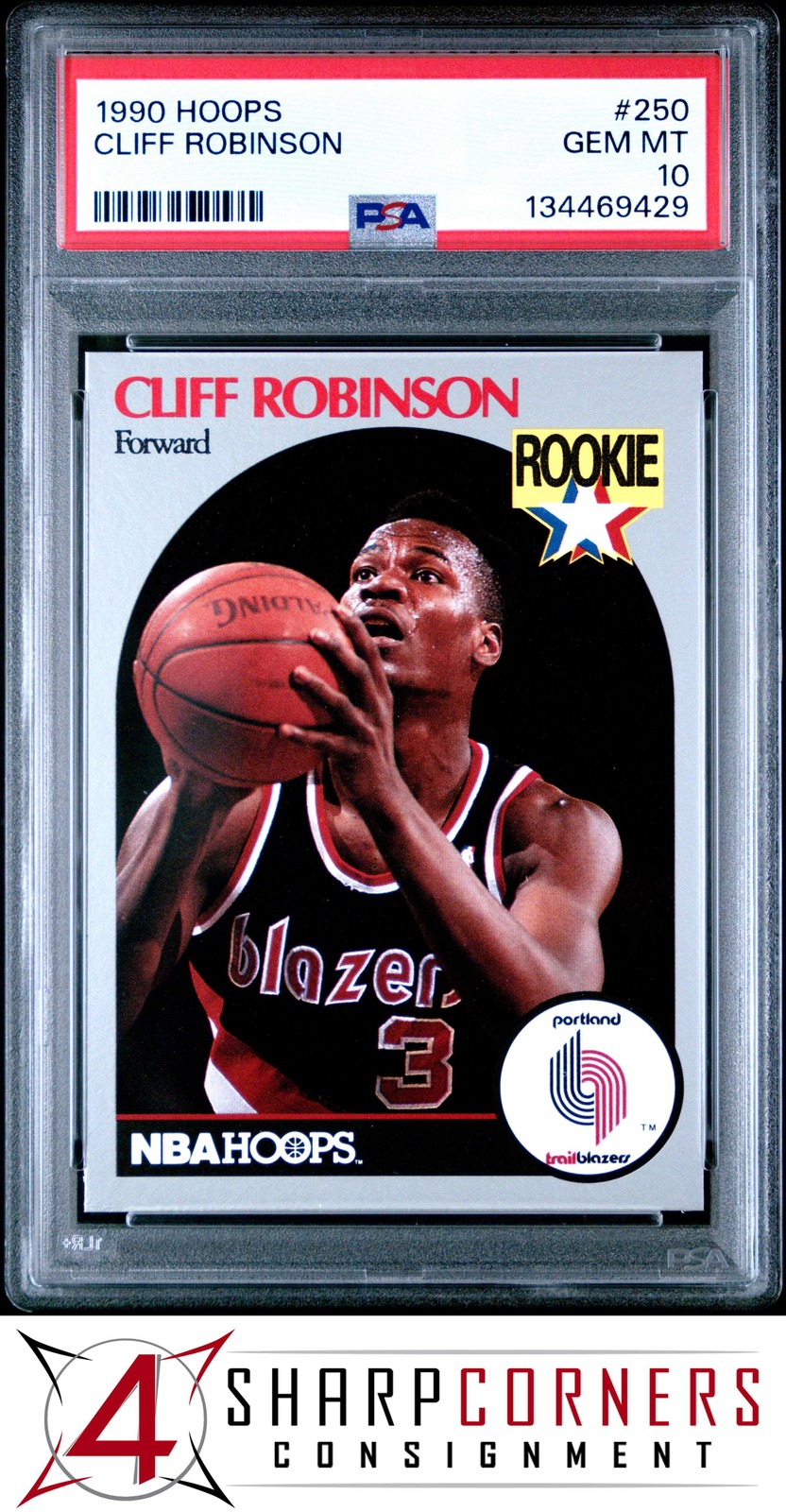 1990 HOOPS #250 CLIFF ROBINSON RC TRAIL BLAZERS PSA 10