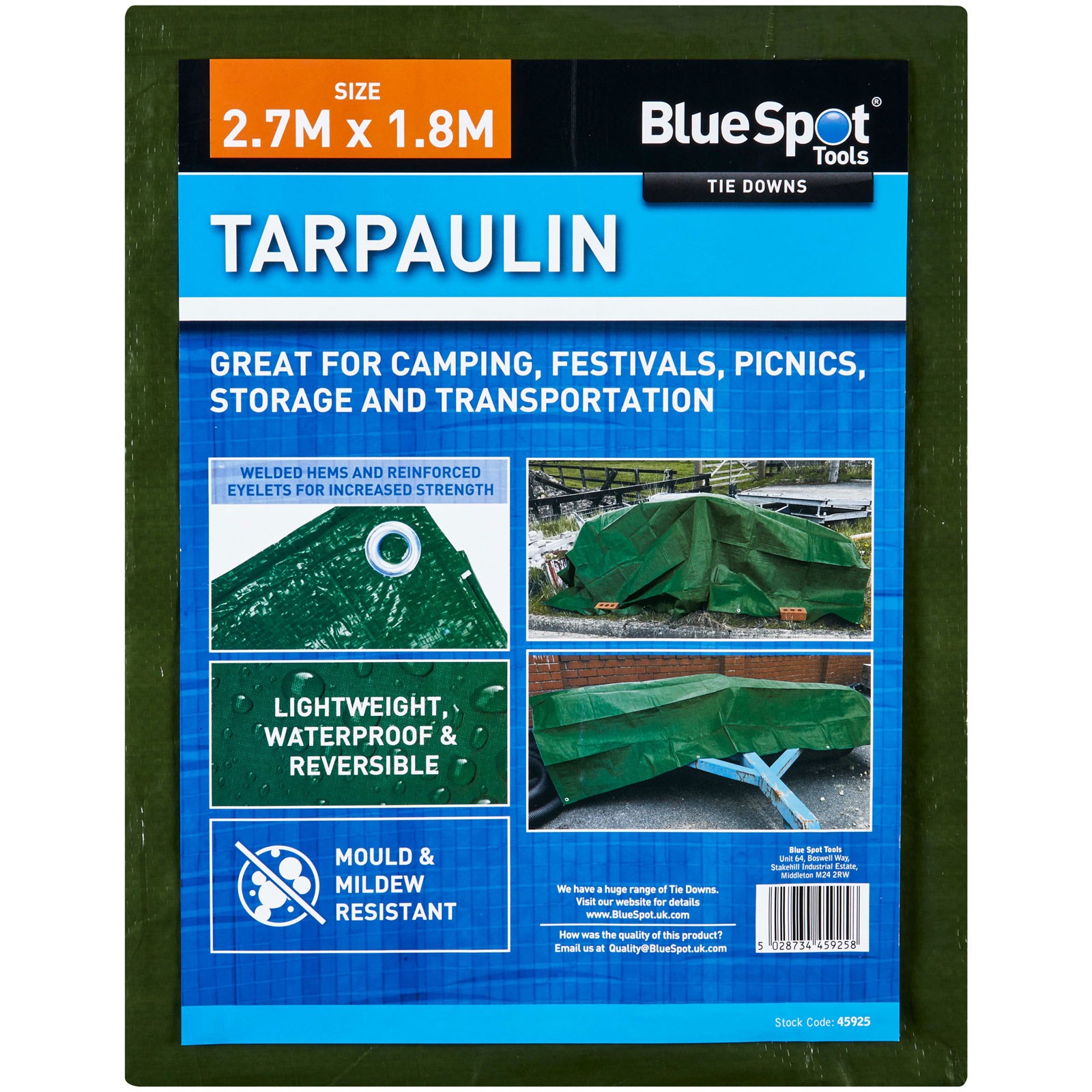 BlueSpot Tools Green Tarpaulin 2.7 x 1.8m