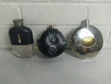 Set Of 3 Screwtop Hip Flasks: Glenmorangie, Voyager (With Case), Glass & Leather