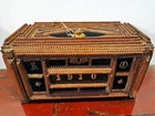 Antique chip carved tramp art wood box, dated: 1910.