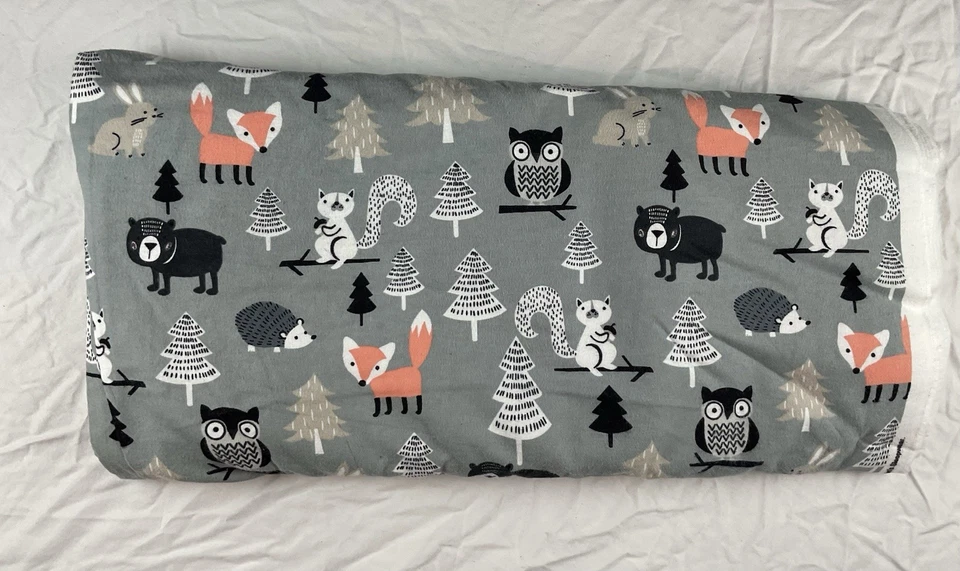 Tela con estampado de animales de bosque de 8 yardas de zorro, ardilla, oso, búho, conejo artesanía de costura Foto 2 de 4