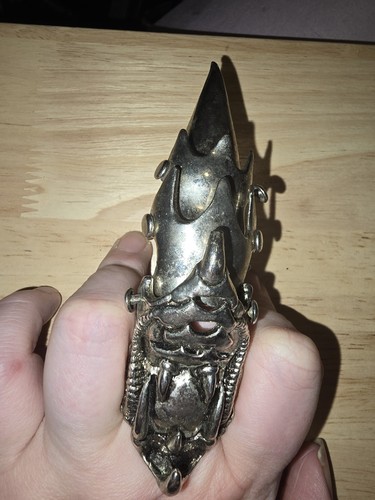 Silver Tone Full Finger Armor Ring Size 13.5 Metal Adjustable No Stone