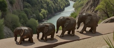 SET 4 Vintage ELEPHANT Family Wooden Carved Figures!!