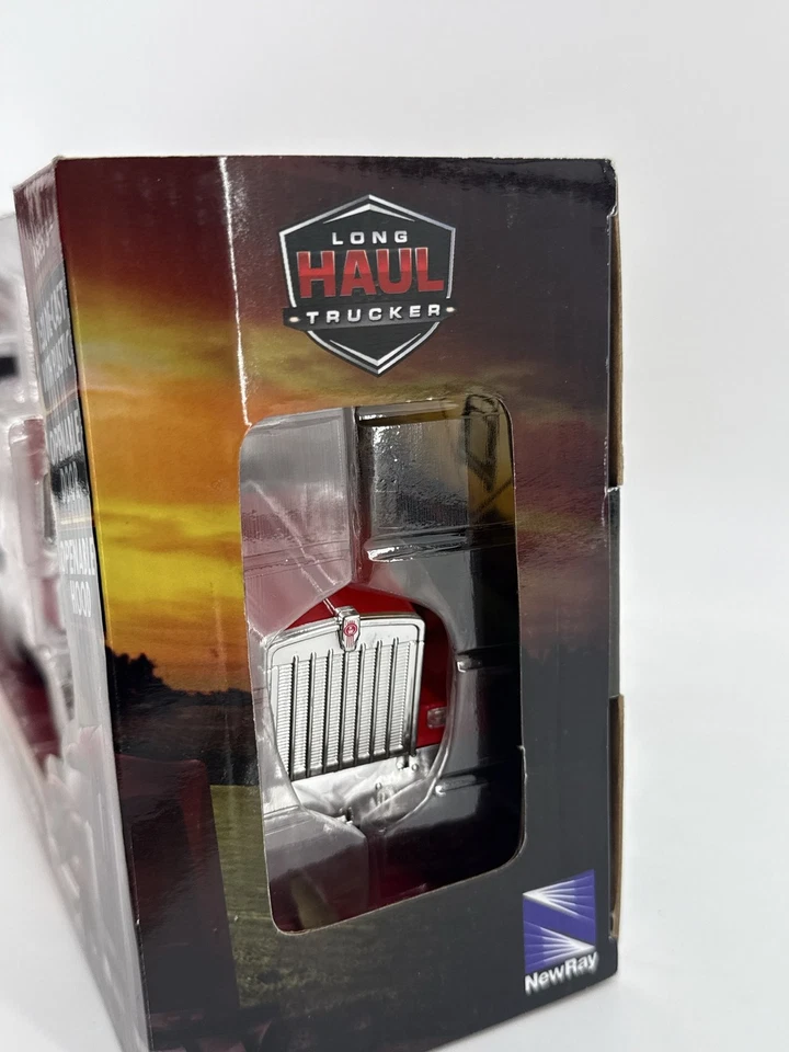 New Ray 1/32 Kenworth W900 Flatbed Truck Farm Tractor Diecast Red - Image 2 of 4