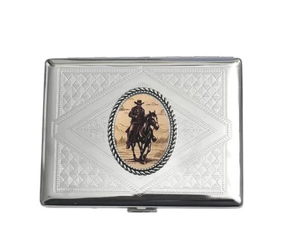 Stainless Steel WESTERN COWBOY Cigarette Case Business Card ID Holder /C10 