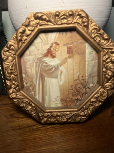 Burwood Prod. Co. 1980 Jesus Christ Wall Plaque w/ Plastic Gold Frame ~ 6"'x6" - Picture 3 of 7