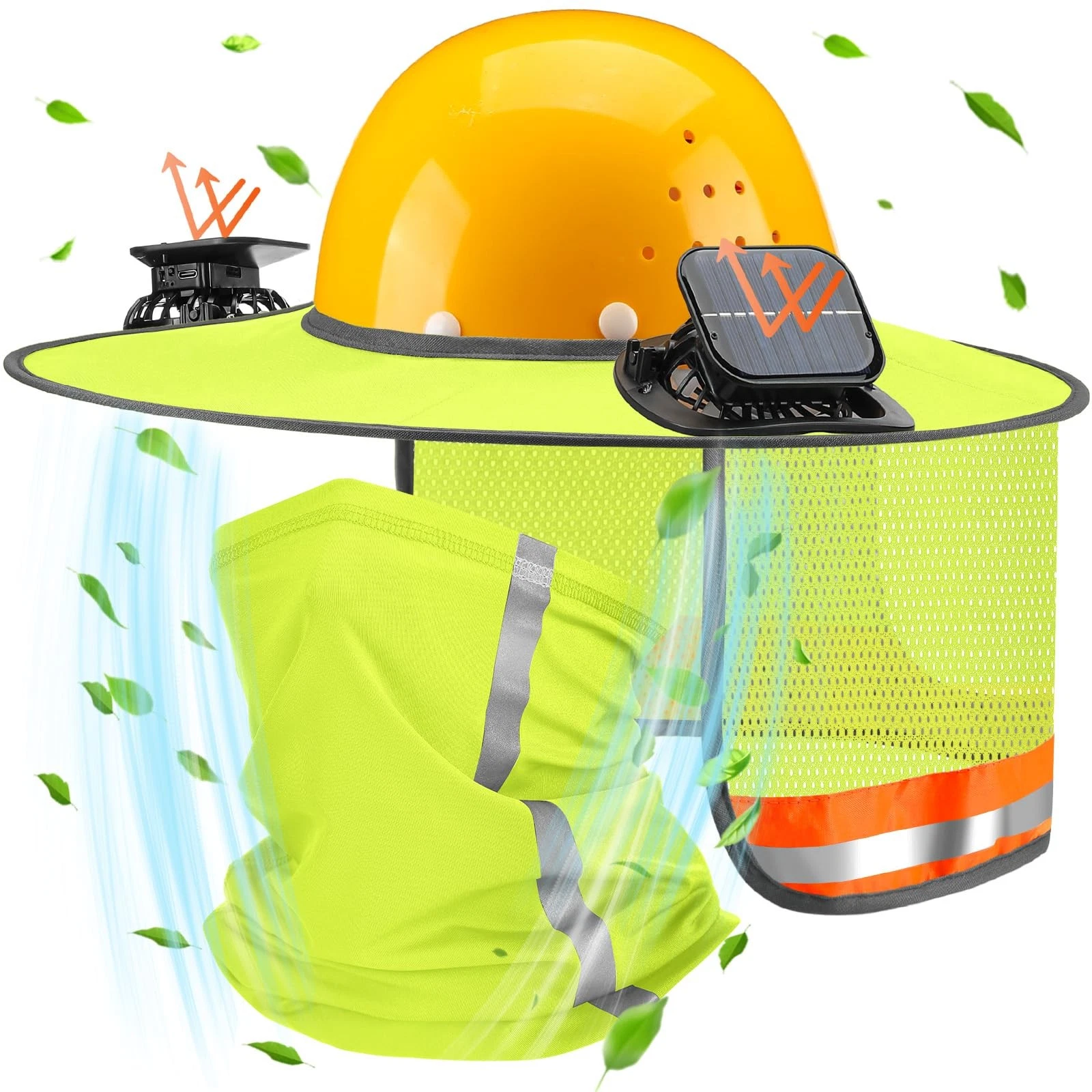 2 Pcs Sun Hard Hat Neck Shield Shade Full Brim Hard Hat with Solar Fan Hardha...