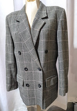 VTG 90s Pendleton Women's Size 10 Glen Check 100 Wool Black White Pink Blazer