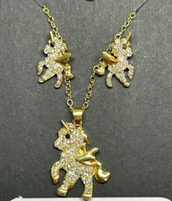 Golden Unicorn Stud Earrings and Necklace Set