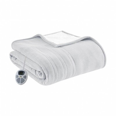 Fleece to Sherpa Electric Heated Blanket, Full, Light Grey (#C1-H2)