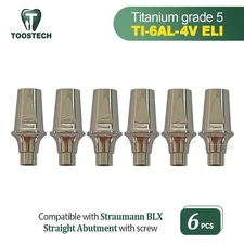 6pcs Titanium Straight Abutment fits to ITI Straumann BLX RB D4.5 GH1.5/2.5mm