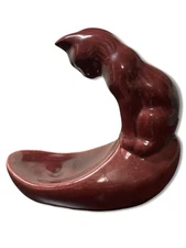 Vintage Royal Haeger Ceramic Burgundy Cat Fish Bowl Holder