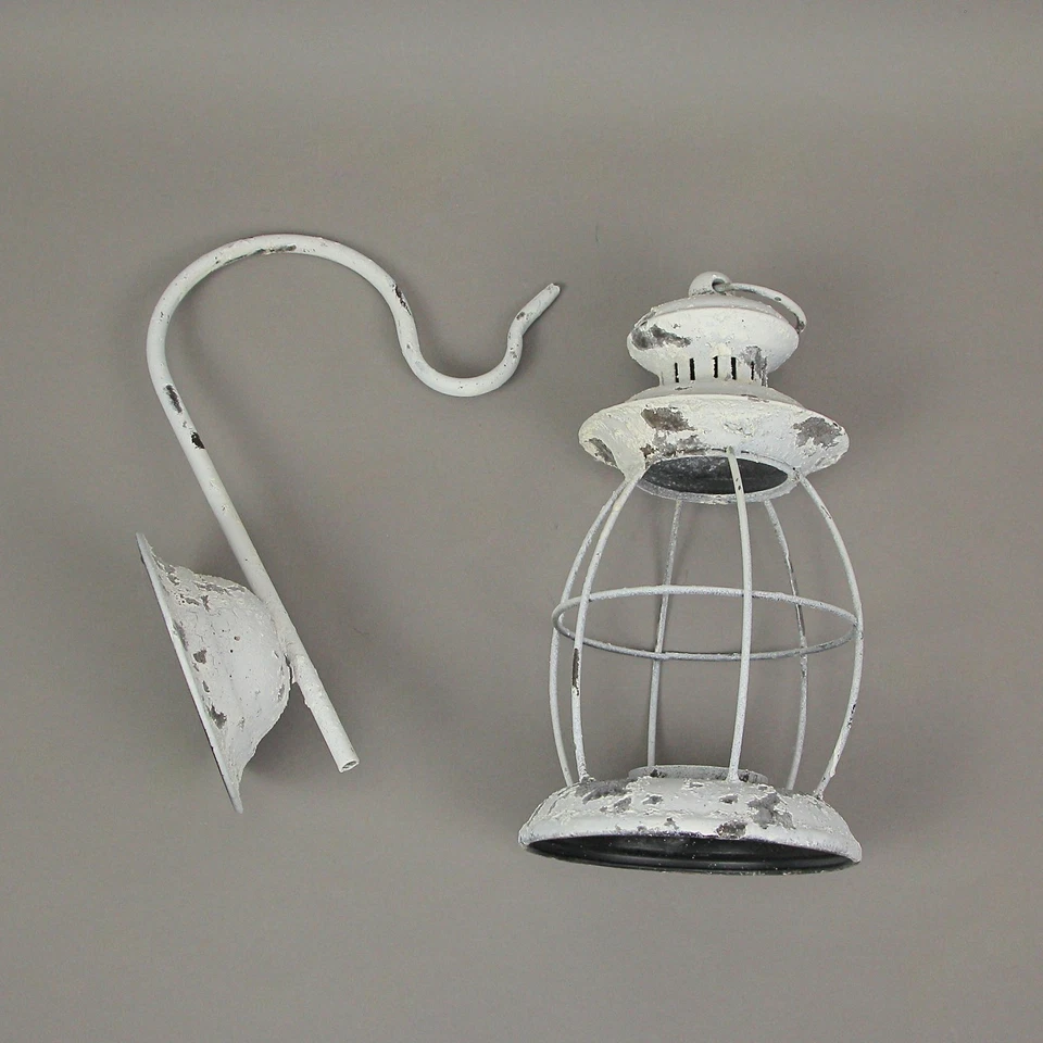 Set of 2 Rustic Distressed Metal Wall Mounted Railroad Lantern Hanging Sconces - Image 4 of 4