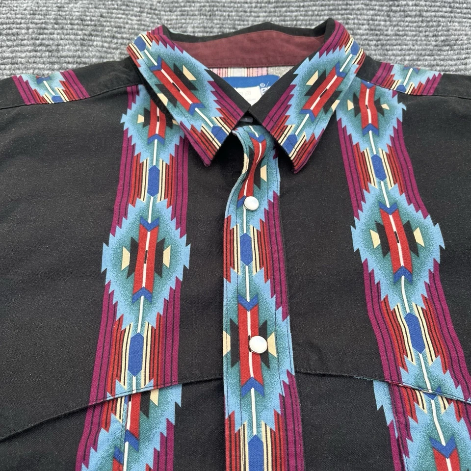 Wrangler Pearl Snap Shirt Mens Size 2XL Black Aztec Southwest Yoke Western Vtg - Image 4 of 4