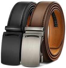 Men belt 2Pack,Leather Ratchet Belt for Gift Men Dress Casual Jeans 1 3/8",Cu...