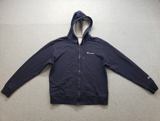Champion Men Hoodie L Dark Blue Logo Long Sleeve Full Zip Pocket Outdoor Warmer