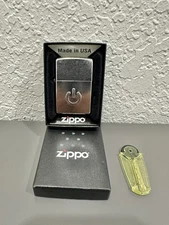 Zippo Street Chrome Power Button 28329 W/Box & Ronson Flints Made in USA