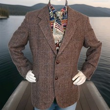 Vintage Pendleton 42R Brown Wool Sport Blazer Coat Herringbone Windowpane USA