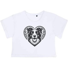 'Border Collie Love Heart' Women's Cotton Crop Tops (CO051076)