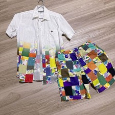 USED A BATHING APE SHORT SLEEVE SHIRT AND SHORTS SET, SIZE GOOD