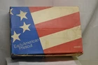 VINTAGE ANCHOR HOCKING EARLY AMERICAN PRESCUT 7 PC TABLE SET WITH BOX. USA