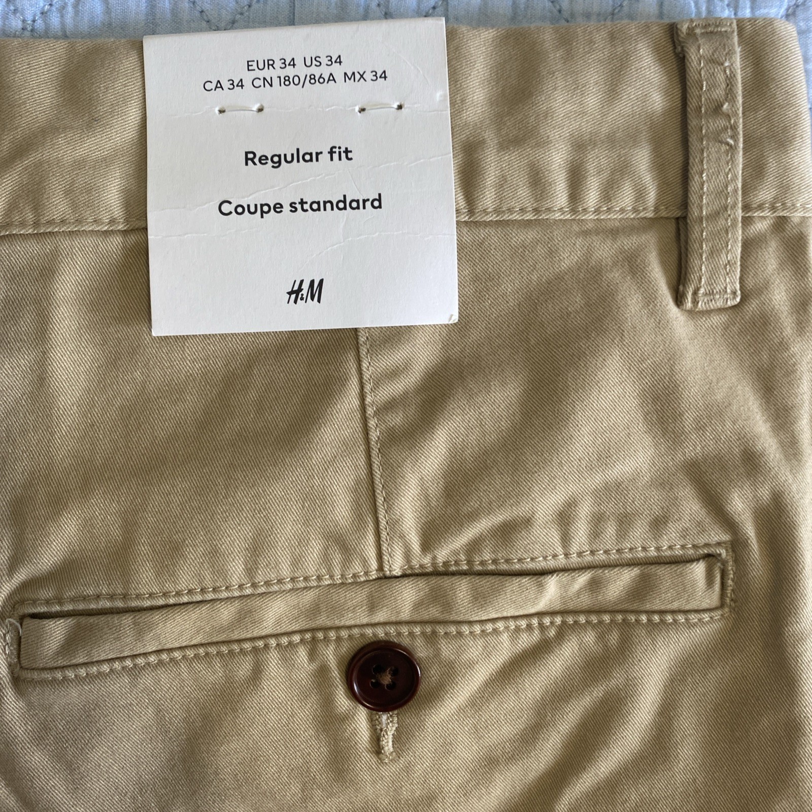 H&M Essentials No.9 Men’s Pants 34 Khaki Regular Fit Chinos Beige (36x30 Actual) thumbnail 12