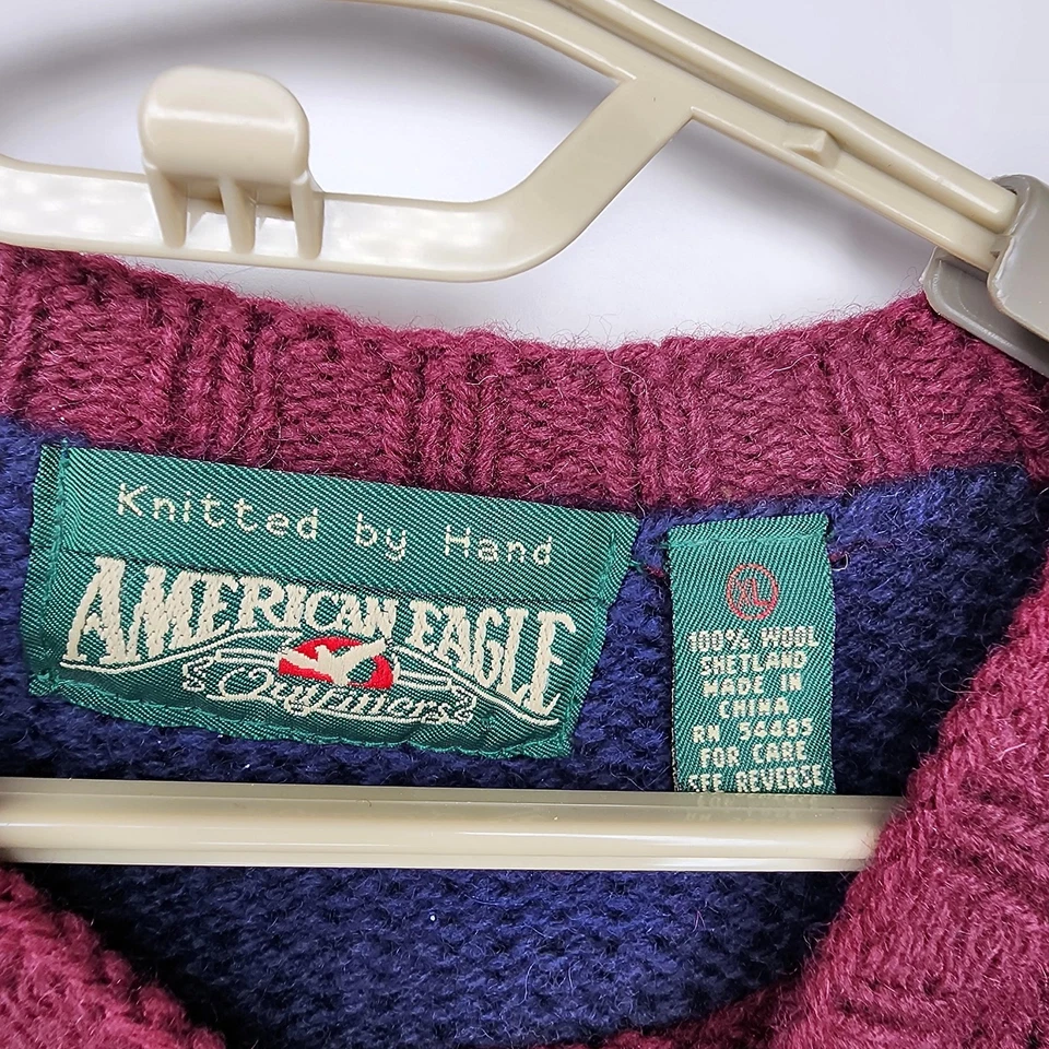 Suéter De Colección American Eagle Outfitters Para Hombres XL Borgoña Lana Pescador Años 90 Foto 4 de 4