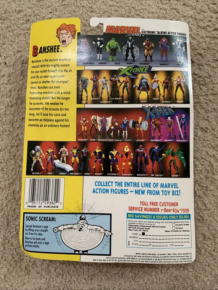Figura de acción The Uncanny X-Men BANSHEE Marvel Comics Superhéroe ToyBiz 1992 NUEVO Foto 2 de 2