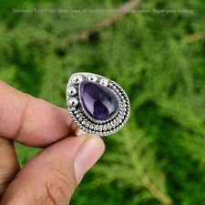 Natural African Amethyst Sterling Silver Mother Wedding Statement Ring Jewelry