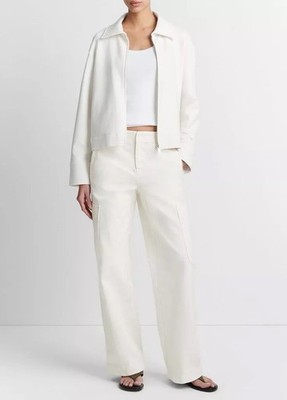 Vince Womens Small Off White Zip Up Collared Jacket NWT