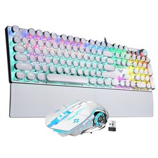 AULA White Gaming Keyboard and Mouse Combo F2088 Typewriter Style Mechanical...
