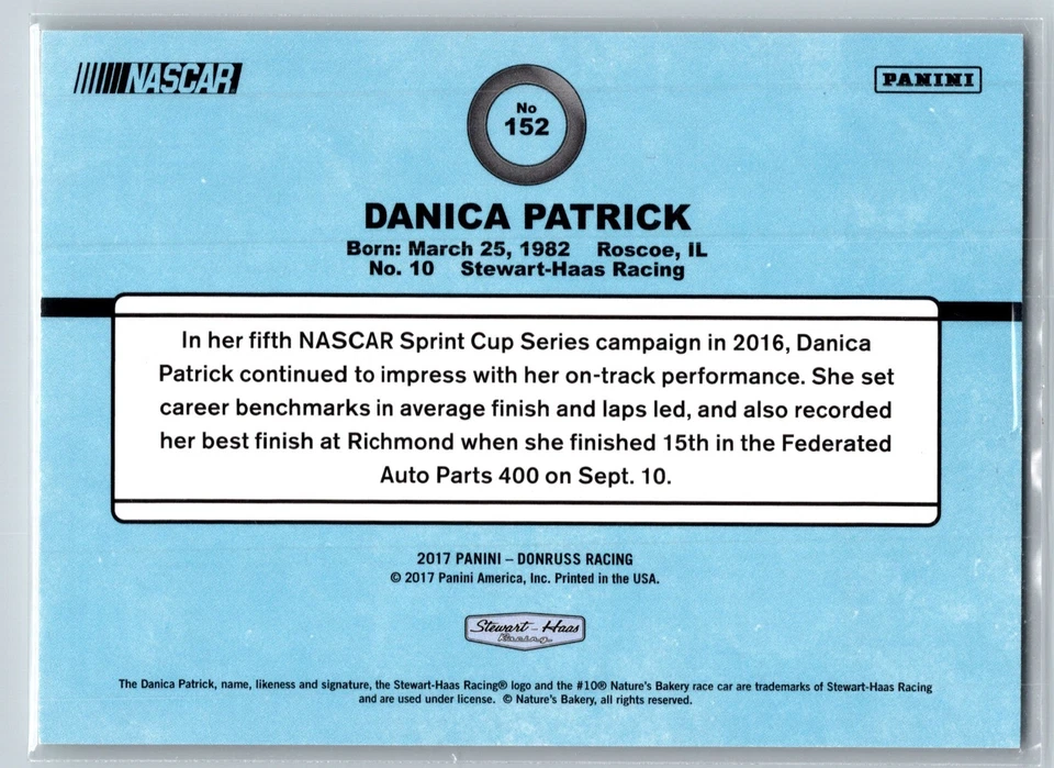 2017 Panini Donruss Retro 1984 Variations Blue Foil #152 Danica Patrick 127/299 - Image 2 of 2