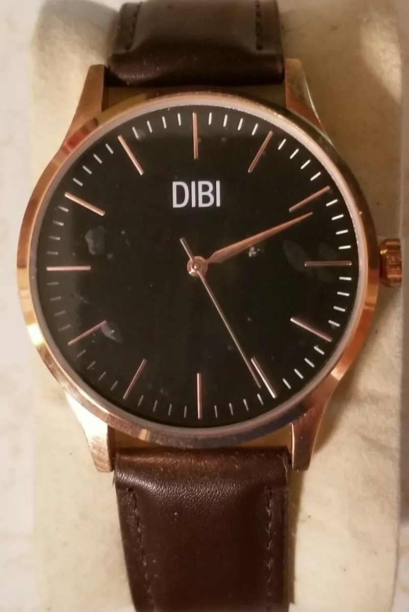 Mens watch black face brown band deals