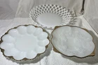 3 Vintage Anchor Hocking Fire King Milk Glass Fruit Bowl Gold Trim Grapes