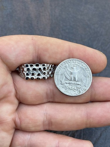 Mens REAL Solid 925 Sterling Silver Nugget Ring Iced Baguette CZ Sz 6-13 - Picture 4 of 12