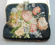 Antique Micro Petitpoint Needlepoint Purse Exquisite Jeweled Frame LA Paris READ