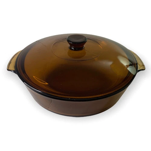 Vintage Anchor Hocking 2 Quart Amber Round Casserole Baking Dish & Lid # 438