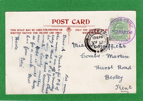 Withington Church Hereford pc 1906 Stoke Edith Purple Temp postmark Ref ...