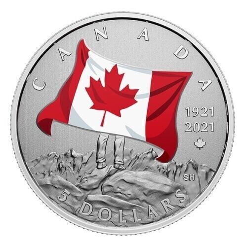 2021 Canada National Colours $5 dollar Fine Silver Coin - 100th Anniversary