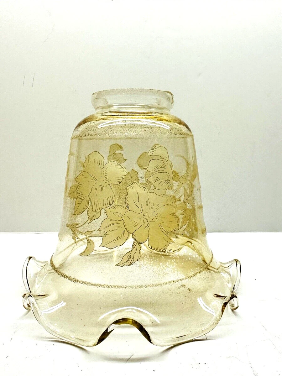 Vintage Iridescent Gold Tulip Pattern Glass Lamp Shade Ruffled 2 1 8